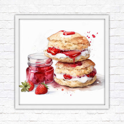 Cream Tea. Framed picture print. A choice of frames and sizes, square.