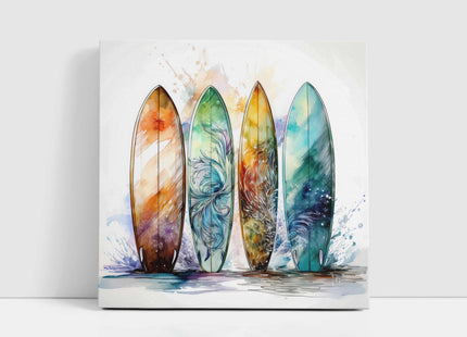 Surf boards canvas picture print. Watercolour coastal image. A choice of sizes available. Unique Wall Art