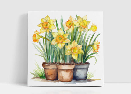 Daffodils canvas picture. Image printed and finished as a canvas picture. Watercolour potted daffodils. Choice of sizes available Wall Art.