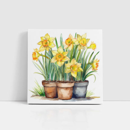 Daffodils canvas picture. Image printed and finished as a canvas picture. Watercolour potted daffodils. Choice of sizes available Wall Art.