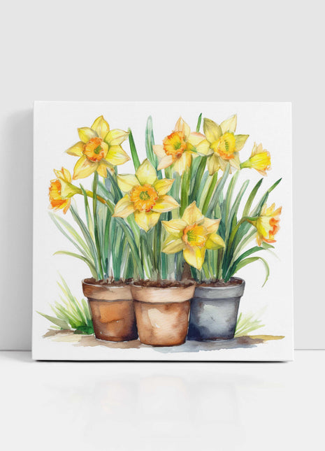 Daffodils canvas picture. Image printed and finished as a canvas picture. Watercolour potted daffodils. Choice of sizes available Wall Art.