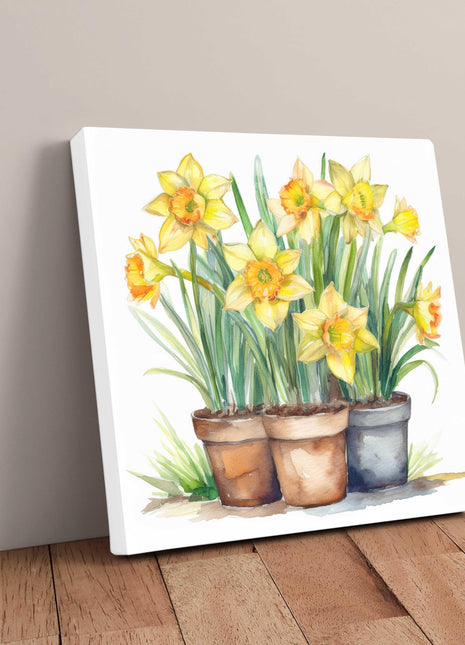 Daffodils canvas picture. Image printed and finished as a canvas picture. Watercolour potted daffodils. Choice of sizes available Wall Art.