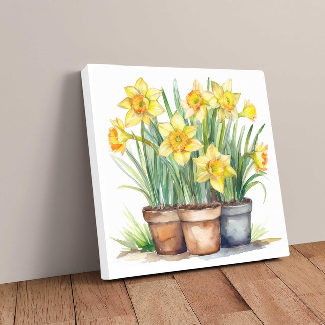 Daffodils canvas picture. Image printed and finished as a canvas picture. Watercolour potted daffodils. Choice of sizes available Wall Art.