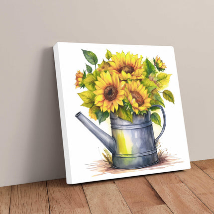 Sunflowers canvas picture. Image printed and finished as a canvas picture. Sunflowers in Vintage watering can. A choice of sizes. Wall Art.