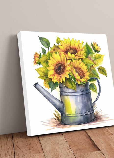 Sunflowers canvas picture. Image printed and finished as a canvas picture. Sunflowers in Vintage watering can. A choice of sizes. Wall Art.