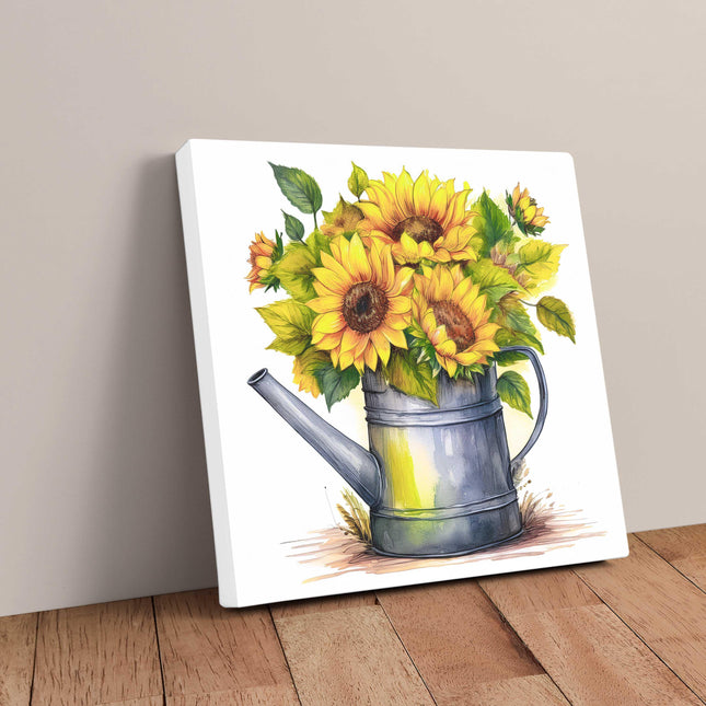 Sunflowers canvas picture. Image printed and finished as a canvas picture. Sunflowers in Vintage watering can. A choice of sizes. Wall Art.