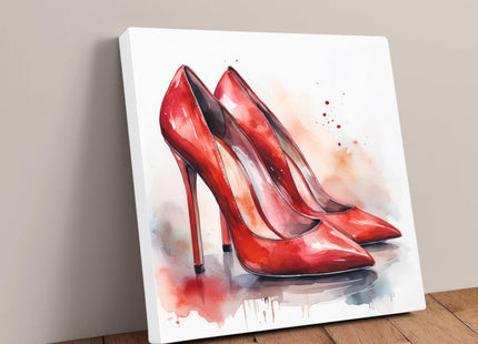 Red shoes. Watercolour painting canvas picture print. A choice of sizes available