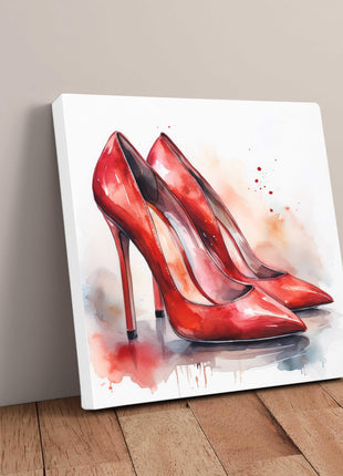 Red shoes. Watercolour painting canvas picture print. A choice of sizes available