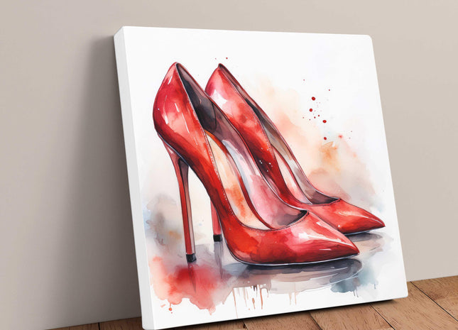 Red shoes. Watercolour painting canvas picture print. A choice of sizes available