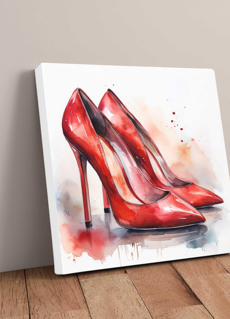 Red shoes. Watercolour painting canvas picture print. A choice of sizes available