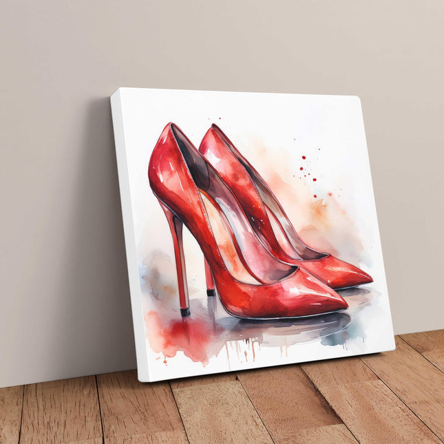 Red shoes. Watercolour painting canvas picture print. A choice of sizes available