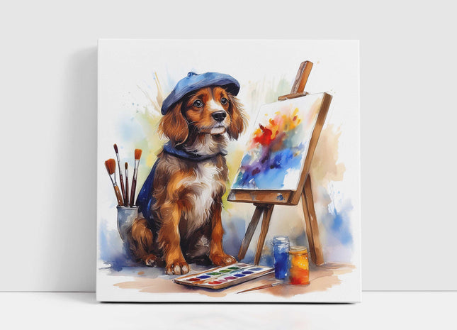 Puppy artist, canvas picture print. A choice of sizes available Wall Art
