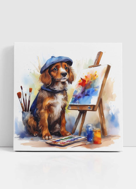 Puppy artist, canvas picture print. A choice of sizes available Wall Art