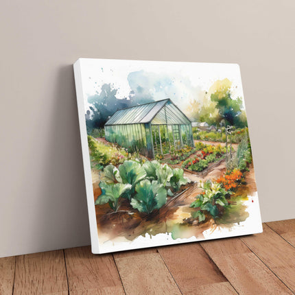 Garden allotment, canvas picture. Image printed and finished as a canvas picture. Watercolour image. Choice of sizes available Wall Art.