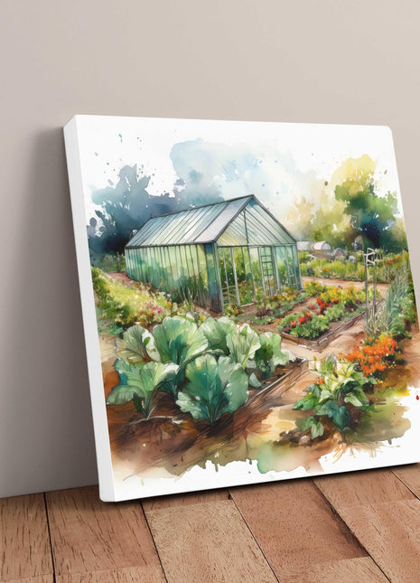 Garden allotment, canvas picture. Image printed and finished as a canvas picture. Watercolour image. Choice of sizes available Wall Art.