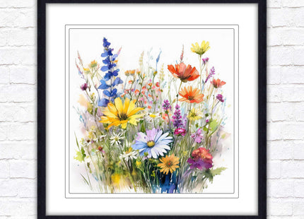 Wild flowers. Framed picture print. Colourful framed picture. A choice of frames and sizes, square.