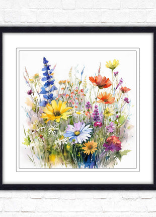 Wild flowers. Framed picture print. Colourful framed picture. A choice of frames and sizes, square.