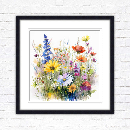Wild flowers. Framed picture print. Colourful framed picture. A choice of frames and sizes, square.