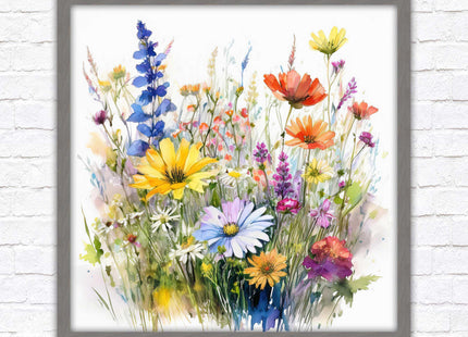 Wild flowers. Framed picture print. Colourful framed picture. A choice of frames and sizes, square.