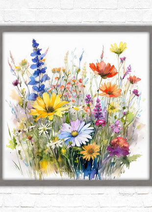 Wild flowers. Framed picture print. Colourful framed picture. A choice of frames and sizes, square.