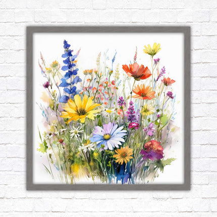 Wild flowers. Framed picture print. Colourful framed picture. A choice of frames and sizes, square.