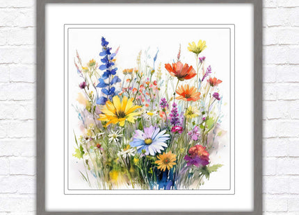 Wild flowers. Framed picture print. Colourful framed picture. A choice of frames and sizes, square.