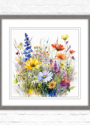 Wild flowers. Framed picture print. Colourful framed picture. A choice of frames and sizes, square.