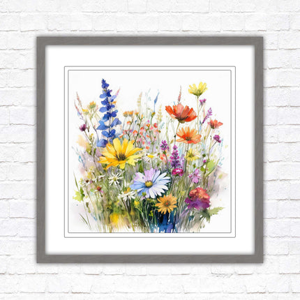 Wild flowers. Framed picture print. Colourful framed picture. A choice of frames and sizes, square.