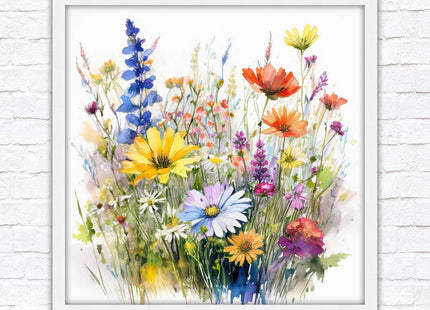 Wild flowers. Framed picture print. Colourful framed picture. A choice of frames and sizes, square.