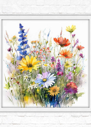 Wild flowers. Framed picture print. Colourful framed picture. A choice of frames and sizes, square.