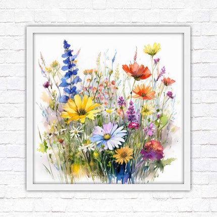 Wild flowers. Framed picture print. Colourful framed picture. A choice of frames and sizes, square.