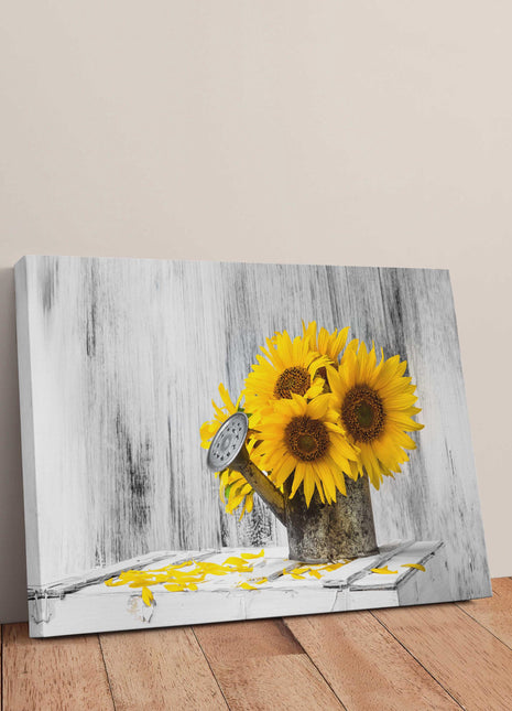 Canvas picture of Sunflowers in Vintage watering can. Printed and framed as a Canvas picture print. Ideal Mothers Day/birthday gift.