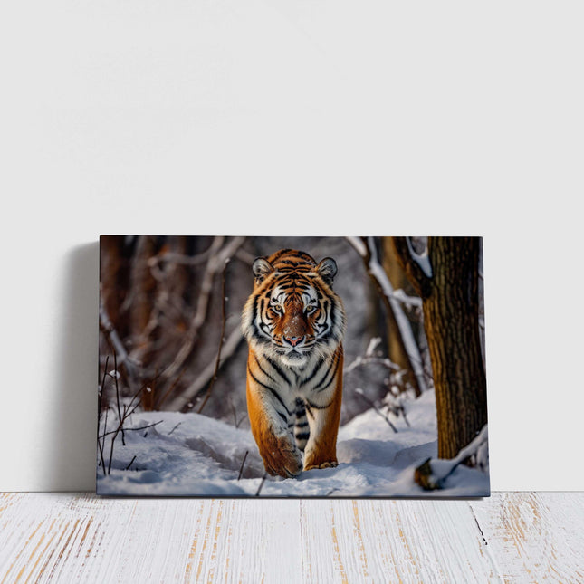 Canvas picture. Tiger in snow covered forest. Stunning majestic Wildlife image. Canvas picture print, landscape.