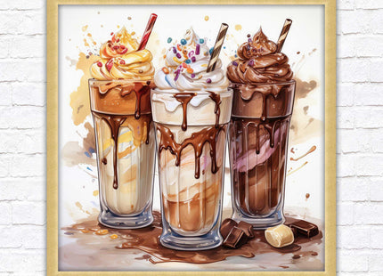 Ice cream Milkshakes. Framed picture print. A choice of frames and sizes, square.