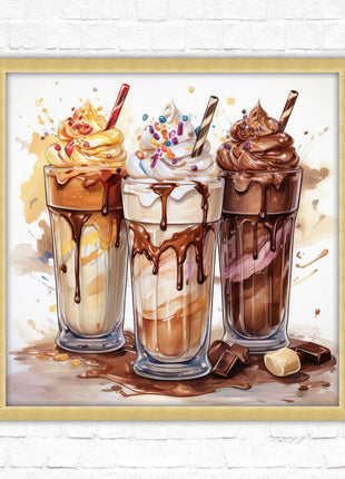 Ice cream Milkshakes. Framed picture print. A choice of frames and sizes, square.