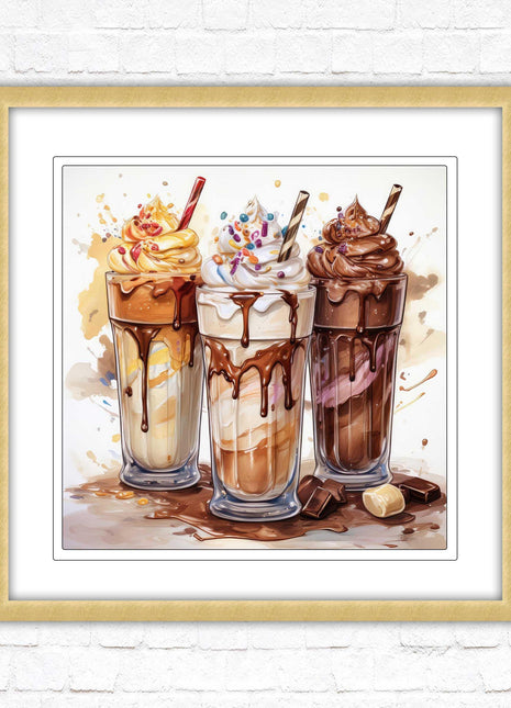 Ice cream Milkshakes. Framed picture print. A choice of frames and sizes, square.