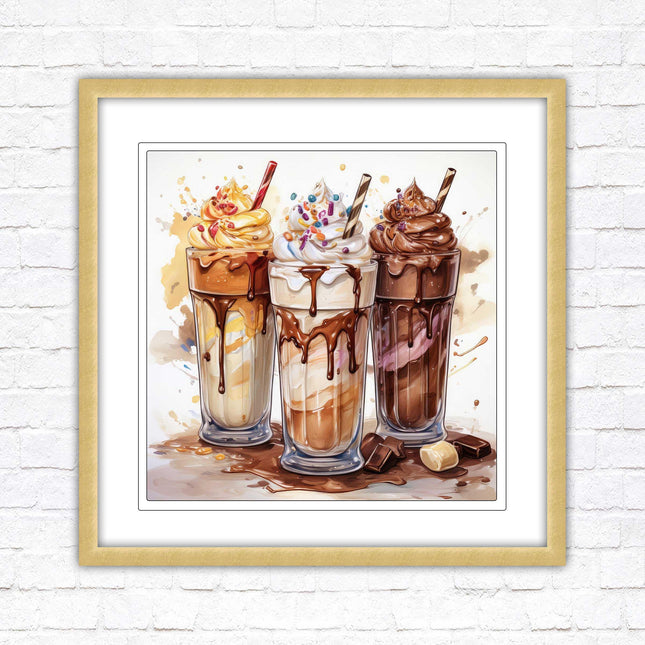 Ice cream Milkshakes. Framed picture print. A choice of frames and sizes, square.