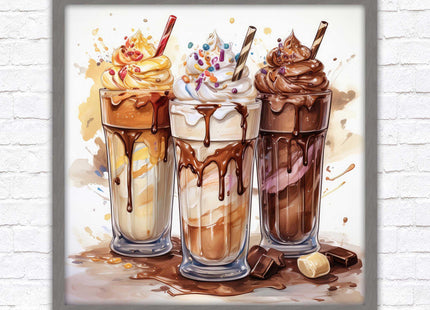 Ice cream Milkshakes. Framed picture print. A choice of frames and sizes, square.