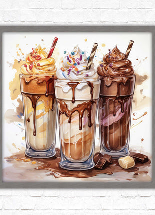 Ice cream Milkshakes. Framed picture print. A choice of frames and sizes, square.