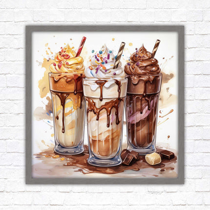 Ice cream Milkshakes. Framed picture print. A choice of frames and sizes, square.