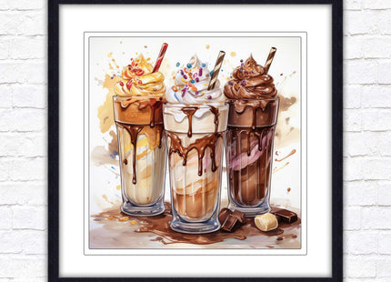 Ice cream Milkshakes. Framed picture print. A choice of frames and sizes, square.