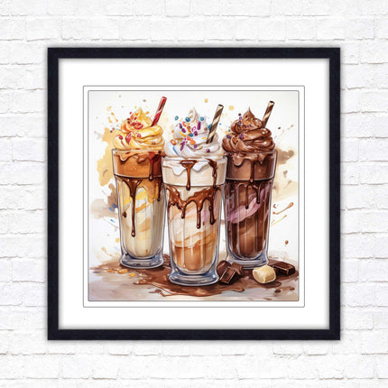 Ice cream Milkshakes. Framed picture print. A choice of frames and sizes, square.