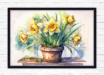 Daffodils watercolour Framed picture. Floral framed wall art. A choice of frame colours