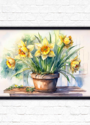 Daffodils watercolour Framed picture. Floral framed wall art. A choice of frame colours