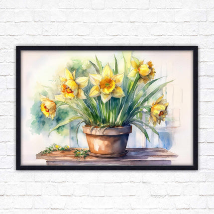 Daffodils watercolour Framed picture. Floral framed wall art. A choice of frame colours