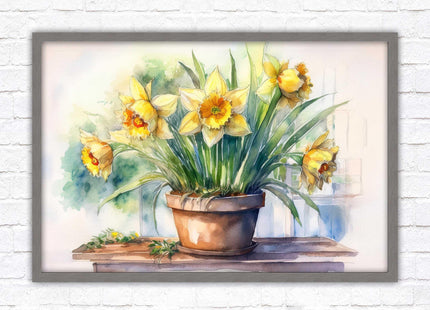Daffodils watercolour Framed picture. Floral framed wall art. A choice of frame colours