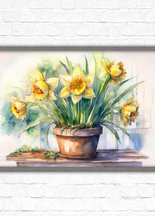 Daffodils watercolour Framed picture. Floral framed wall art. A choice of frame colours