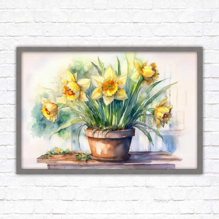Daffodils watercolour Framed picture. Floral framed wall art. A choice of frame colours