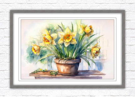 Daffodils watercolour Framed picture. Floral framed wall art. A choice of frame colours