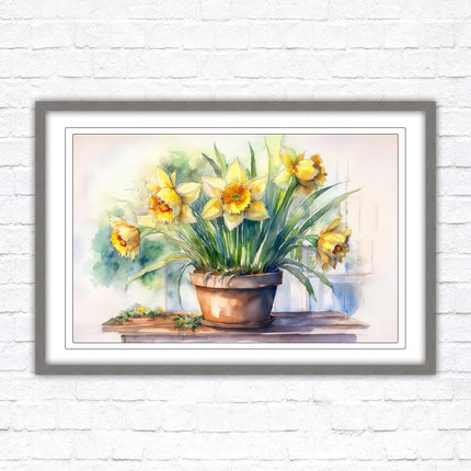 Daffodils watercolour Framed picture. Floral framed wall art. A choice of frame colours